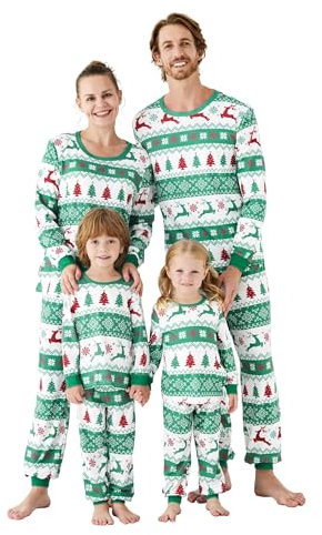 PATPAT Familien Weihnachtspyjama Set, Partner Pyjama Familie Set, Weihnachtsoutfit für Familie, Mutter Tochter Kleidung - Komfortables Weihnachtskleidung Familie Set, Hellgrün, Baby: 12-18 Monate