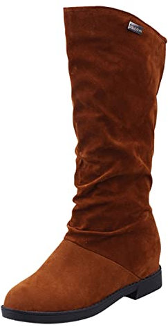 Inverno Donna Tinta unita Stivali Tacco Basso MidAutumn Caldo Stivali Classici Morbide Donne Stivali Al Ginocchio Stivali Alti per le Donne Largo Vitello Largo Larghezza, Marrone, 38.5 EU