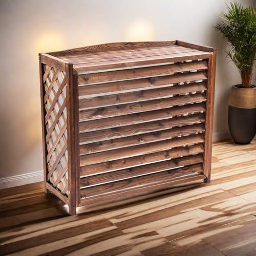 MDXVRKYBC Cache Climatiseur Extérieur en Bois Protection en Bois Massif avec Conception À Persiennes Et Grille Latérale(M)