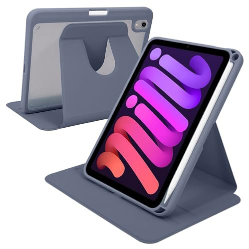 A-BEAUTY Custodia Rotante Compatibile con iPad mini (A17 Pro 2024 7a Generazione) / mini 6 (2021 6a Generazione), Antiurto Trasparente Cover, Auto Svegliati/Sonno, Lavanda