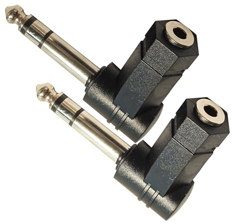 FENGHAISHUN 6.35mm 3Pole Male to 3.5mm TRS Female AUX Adapter 90Degree 2pcs | 1/4 inch TRS Male to 3.5mm Stereo AUX Headphone Audio Right Angle Connector