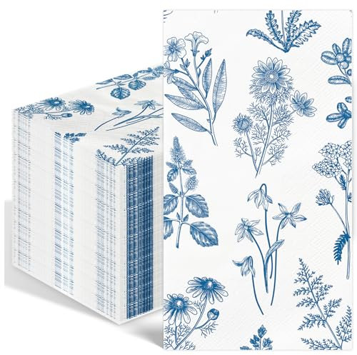 Serviettes de table jetables en papier bleu et blanc, pour anniversaire, mariage, vaisselle quotidienne, restauration, 3 couches