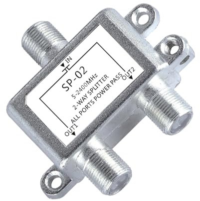 2 Vías Divisor de TV, Distribuidor Antena de Satélite y Cable, Rango de Frecuencia 5-2400 MHz, Alta Protección contra Interferencias, Carcasa Robusta y Fácil Instalación, Distribución