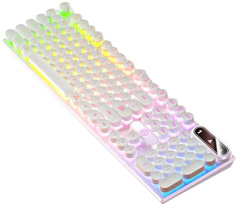 Light Up Computer Keyboard - Aesthetic Retro Punk Mechanical Typewriter Keyboard with Backlit, Round Keycaps, 104 Keys, PC Keyboards for Gamers, Typewriters, Home Offices