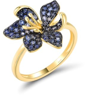 Santuzza 925 Sterling Silver Rose Ring Pink Sapphire Created Ruby Cubic Zirconia Blossom Hibiscus Flower Rings