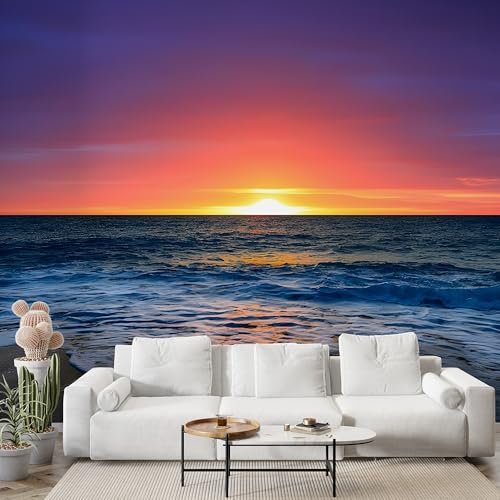 Ozean Sonnenuntergang Tapete, Navigation Fototapete, Landschaft Wandpapier, Vliestapete Selbstklebende Wand Deko, Motivtapeten Schlafzimmer Wohnzimmer, 350x256 cm - S-897