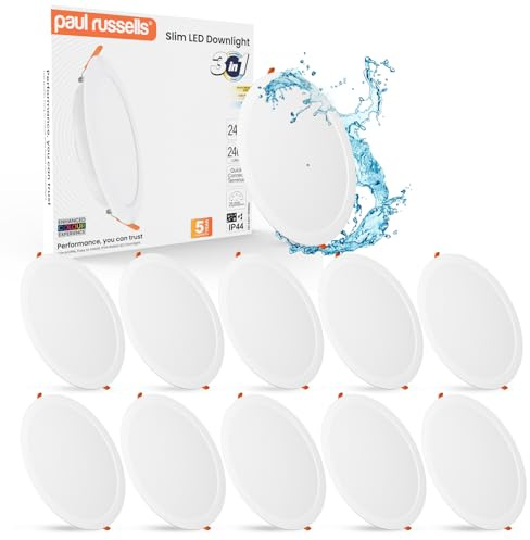 paul russells Bathroom Spot Lights Ceiling, 24W LED Round Panels 3 CCT Light, 2400LM, 3000K,4000K,6500K, Led Downlights spotlights for Ceiling, Panel Lighting (Non-Dimmable), 10 Pack