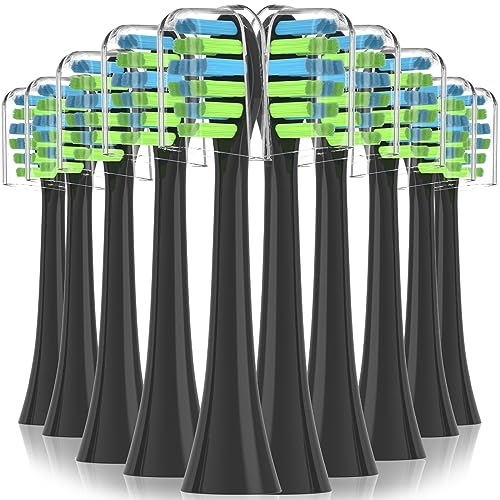Replacement Toothbrush Heads with Covers for 7am2m AM101/AM105 Electric Toothbrush,with Dust Cover,10 Pack (Black, M)