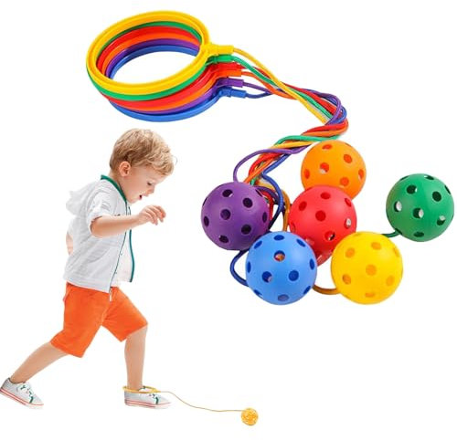 Tugeem 6Pcs Skip Ball Ankle Toys for Kids, Ankle Skip Balls, Sports Swing Balls, Jump Ankles Ropes, Assorted Colors Single-Leg Soft Jumping Ring, Coordination Fitness Sports Ball Outside Exercise