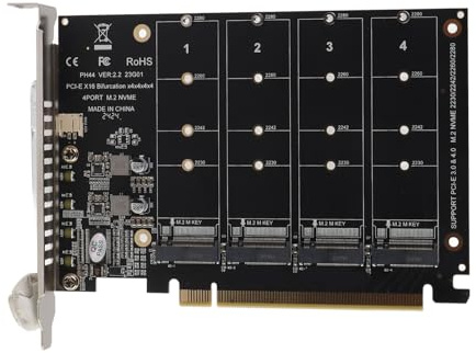 Acouto Scheda di Adattatore Avanzata con 4 Porte M.2 NVME SSD Reader Expansion per PCIE X16 M Chiave, Ideale per gli Appassionati di Giochi (f44)