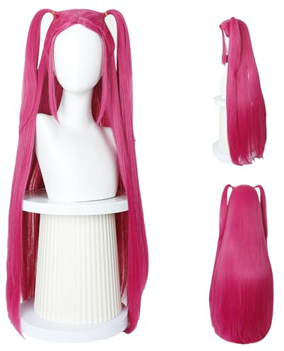 WENAUANG - Parrucca rosa da donna con trecce, per cosplay di strega, Halloween, colore rosa intenso, capelli ricci realistici, per Halloween, carnevale, festa a tema cosplay