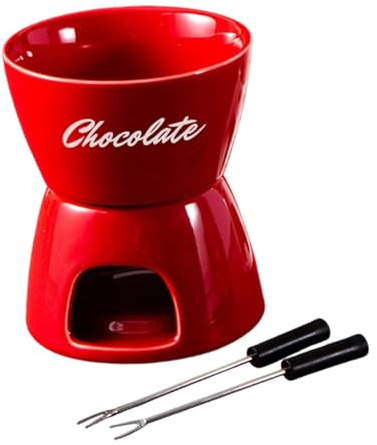 Ioensy Schokoladenfondue Set, Teelicht, Schmelztopf, Wärmebehälter, Kleiner Schokoladenschmelztopf mit 1 Gabel, Rot