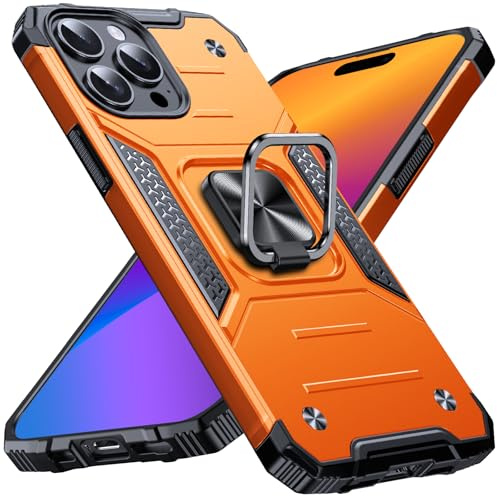 Anqrp Heavy Duty Case for iPhone 15 Pro Case with Enhanced Ring Holder Grip Stand, Military Grade Shockproof Rugged Drop Protective Silicone Hard iPhone 15 Pro Phone Case Cover, Orange