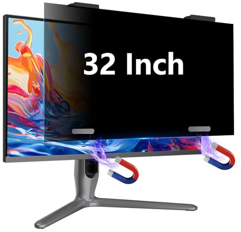 SCRMMQH Magnetic 32 Inch Privacy Screen for Monitor 16:9 Aspect Ratio Hanging Removable Privacy Screen for Computer Monitor, Anti Glare Blue Light Filter, Eye Protection