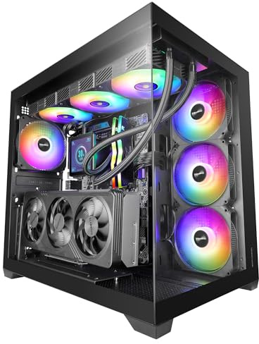Mars Gaming MCV5, Boîtier PC ATX, Verre Trempé Panoramique, 4X Ventilateurs ARGB 120mm, 7 Slots PCI Horizontaux + 2 Slots PCI Verticaux, Compatible Cartes Mères à Connecteur Inversé, USB-C, Noir