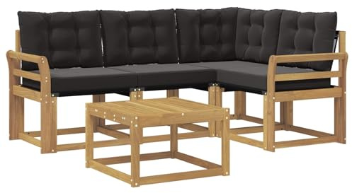 vidaXL Outdoor-Sofagarnitur mit Kissen 5 pcs Weiß und Schwarz, Garten-Sofa, Moderne Außenmöbel, langlebige Sitzgruppe, Bequeme Lounge, Akazien-Sitze, Entspannung im Garten