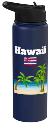 Bandiera dello stato delle Hawaii tropicale spiaggia palma souvenir Stainless Steel Insulated Water Bottle