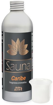 IDRO BATH Fragranza Aromatica per Sauna Caribe 250 ml + Dosatore | Profumo Intenso, Nota Fruttate Tropicali con Bicchierino Dosatore Graduato