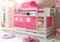TiCAA Etagenbett Doppelbett Marcel Kiefer massiv Weiss, Vorhangstoff:Rosa Pink 3 teilig