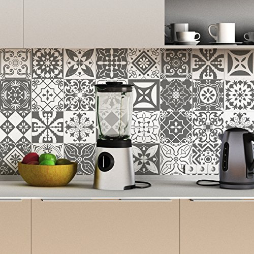 30 Stickers adhésifs carrelages | Sticker Autocollant Carreaux de ciment - Mosaïque carrelage mural salle de bain et cuisine | Carreaux de ciment adhésif mural - azulejos - 15 x 15 cm - 30 pièces