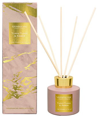 Stoneglow Ylang Ylang & Amber Premium Luna 120ml reed diffuser in fabulous rose gold bottle & gift box