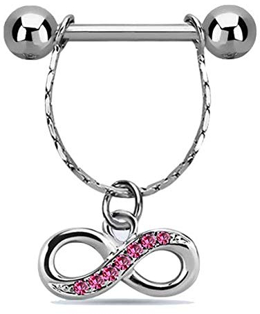 Brustwarzenpiercing Unendlichkeit Frau Infinity Stab nickelfrei Nippelpiercing Glitzer Chirurgenstahl Rose 12mm