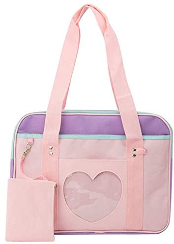 AlwaySky Ita Tasche Herzform Fenster Japanische Schule Handtasche Große JK Tasche Mädchen Duffle Geldbörse Anime Schule Schulranzen für Lolita Comic DIY Cosplay Rosa/Lila