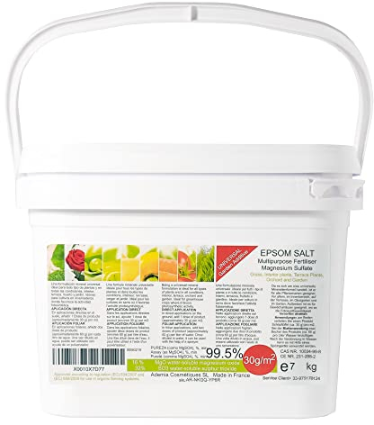 Abono Ecológico Sales de Epsom (sulfato de Magnesio) FERTILIZANTE DE MAGNESIO HUERTA 7 kg Abono Rosales, Tomates, Cítricos y Frutales Favorece el Crecimiento de Cultivos, Jardines, Plantas Interior