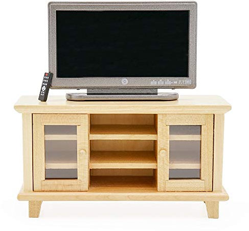 Odoria 1/12 Scale Dolls House Miniature Television and TV Stand Cabinet Dollhouse Furniture Accessories, Burlywood