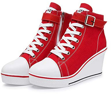 High-Top-Keilschuhe für Damen, EU-Größe 35-43, Leinen, Casual-Stil, für Frühling / Sommer, Keilabsatz, Rot - 10 rot - Größe: 38 EU