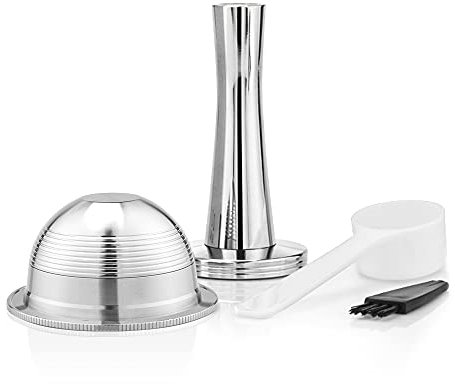 Stainless Steel Refillable Capsules Reusable Coffee Pods Compatible for Nespresso Vertuo espresso Pods Refillable Capsules Fits Vertuolline GCA1 and Vertuo Evoluo ENV135 Series,2.4oz (Capsule +Tamper)
