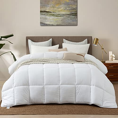 Dorrin Nessin King Size Down Alternative Comforter All Season Duvet Insert, Ultra Soft Double Brushed Microfiber Quilt Cover, Classic Box Stitched with Corner Tabs, White Color