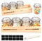 Gr8 Home 4 x Clip Top Airtight Seal Food Preserve Glass Spice Jars with Wooden Tray Display Holder Storage Rack Labels and Chalk Set