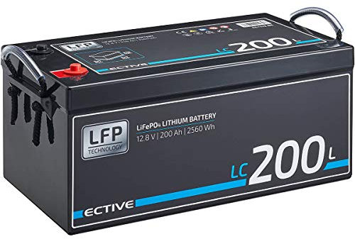 ECTIVE LC200 LiFePo4 Batterie - 12V, 200Ah, BMS, wiederaufladbar, wartungsfrei - Deep Cycle Akku,Lithium Eisen-Phosphat Versorgungsbatterie,Bootsbatterie, Solarbatterie für Wohnwagen,Wohnmobil,Boot