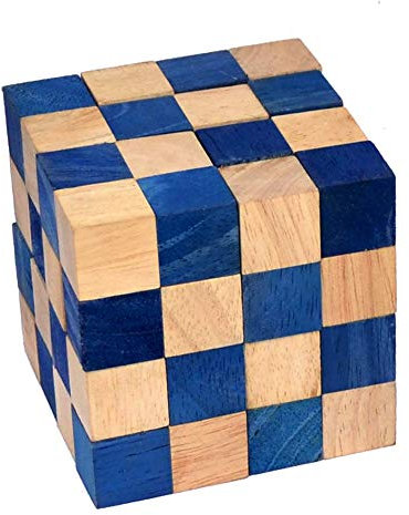 Cobra Cube Large Blue, Schlangenwürfel Anaconda blau Large, Würfelschlange 4x4x4 Knobelholz Puzzle IQ Puzzle Cobra Cube, Snake Cube, Anaconda Brain Teaser IQ Test 3D Puzzle