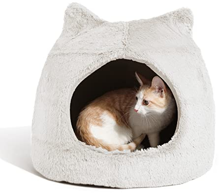 Best Friends by Sheri Meow Hut Katzenhöhle - Geschlossene Hundehöhle und Katzenbett mit ultraweichem Kunstfell, waschbar - Klein, Elfenbein
