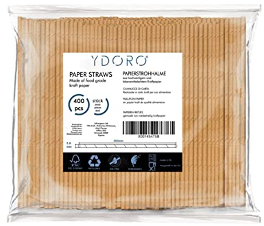YDORO | Pailles en papier 400 pcs. | Pailles en papier kraft biodégradable | Pailles à boire en papier jetables | Pailles à boire recyclables
