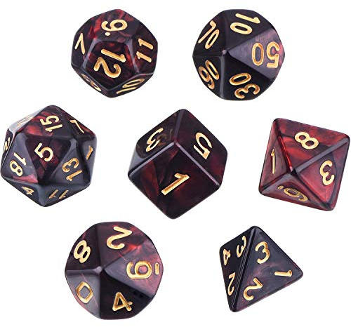 Deolven Set Dadi D&D, 7 Pezzi Dadi da Gioco Poliedrici per DND MTG RPG Dungeons e Dragons, per Giochi di Società D4 D6 D8 D10 D12 D20 Rosso/Nero