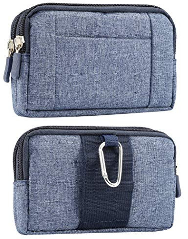 Cell Phone Belt Clip Holster Blue, 6.3 Universal Denim Cell Phone Waist Pack with Belt Loop Wallet Hiking Fanny Pouch Purse Phone Case with Carabiner Compatible with iPhone 11 XR 8 7 Plus Galaxy S8
