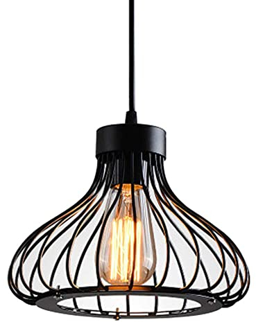 Mengjay E27 Retro Industrielle Plafonnier en Métal Noir Cage, Suspension Lustres,suspensio Lampes, Luminaires intérieur industriel pour entrée,allée, porche,couloir,chambre,Café Bar (1 douille)