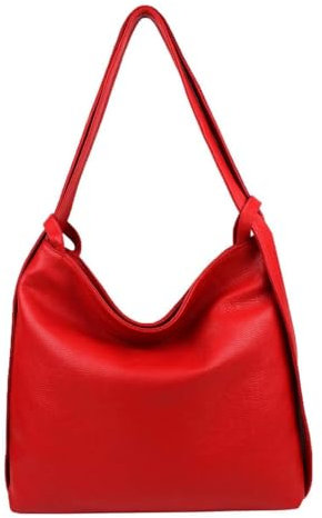ITALYSHOP24.COM OBC Damen Tasche Rucksack 2 in 1 Umhängetasche Schultertasche Umhängetasche Daypack Leder Rucksacktasche Shopper Backpack Freizeitrucksack (Rot (echtes Leder))