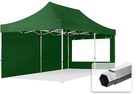 TOOLPORT Faltzelt Professional 3x6 m - mit 2 Seitenteilen (Panoramafenster) Faltpavillon ALU Pavillon Partyzelt grün