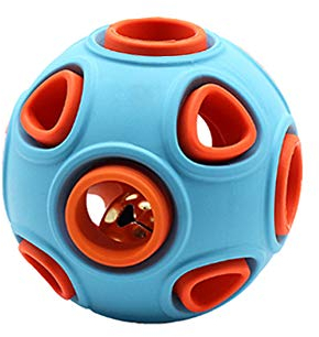 Andiker Palla per cani, giocattolo interattivo con campana, palla in gomma, palla per cani, palla per saltare, giochi per animali domestici, giocattolo antistress per animali domestici (L, blu)