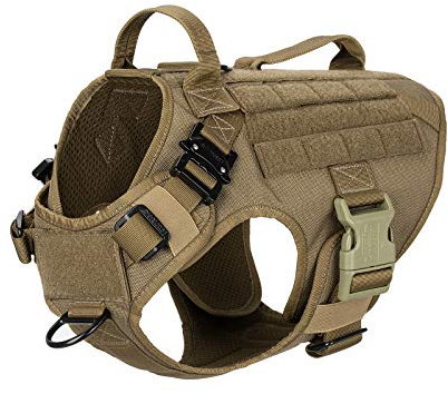 ICEFANG Taktisches Hundegeschirr mit 2 Griffen, MOLLE-Weste, kein Ziehen an der Leine vorne, Haken und Schlaufe für Hunde-Patch (M (Halsumfang: 40,6 cm - 55,9 cm), Brustumfang: 63,5 78,7 Coyote Brown)