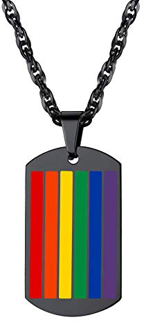 Suplight LGBT Regenbogen Emaille Dog Tag Anhänger Halskette Herren Frauen Gay Pride 55+5 cm Singapurkette schwarz Edelstahl Homosexuell Modeschmuck Accessoire