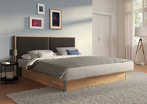 SuMa - Wasserbett doppelt 180x210 dual freistehend m. Sockel Kernbuche und Kopfteil Duetto, Farbe Carbon 180x210 cm
