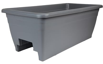 The HC Companies Pflanzkasten für Deckgeländer mit abnehmbaren Ablaufstopfen, Leichter und wetterfester Kunststoff-Blumenkasten, Balkon-Pflanzgefäße für Geländer und Zaun (61 cm, warmes Grau)