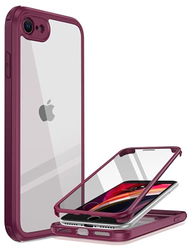 Miracase 360 Grad Hülle kompatibel mit iPhone SE 2022/ SE 2020/ iPhone 8, Ganzkörper Schutzhülle mit eingebauter Glas Displayschutzfolie, Stoßfeste Fullbody Handyhülle, Rosarot