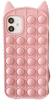 Relive Stress Pop Fidget Toys Rabbit Ear Cat Toy Push It Bubble Silicone Phone Case for Phone 6 6s 7 8 Plus X XR XS 11 12 Pro Max Soft Cover (For iPhone 11,Pink Cat)