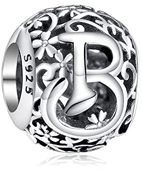 Annmors Damen Buchstabe B Charms für Armband 925 Sterling Silber Anhänger Vintage Alphabet Bead Buchstabieren Sie das Wort Sammlung